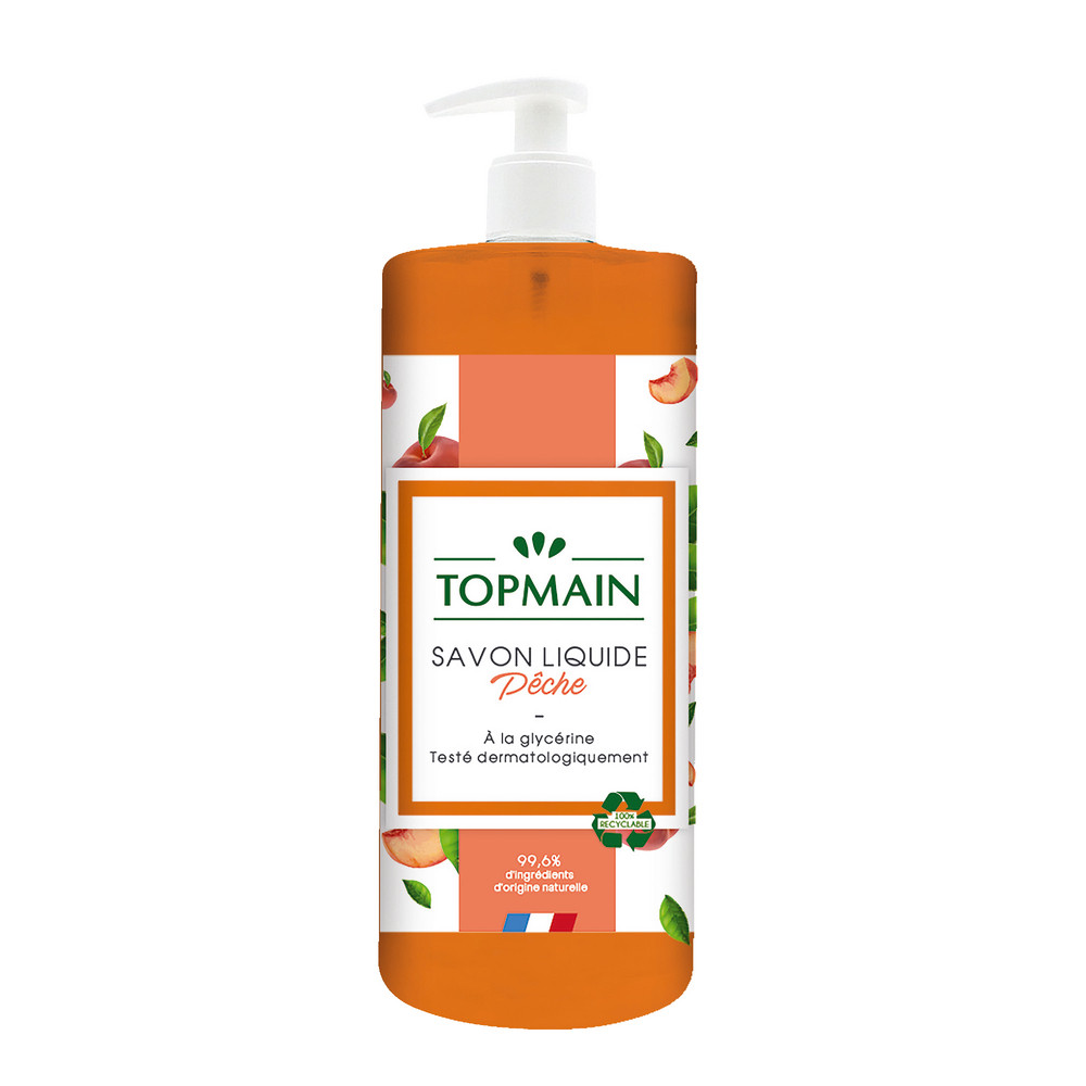 Savons glycérinés Topmain parfum pêche 500 ml, lot de 12