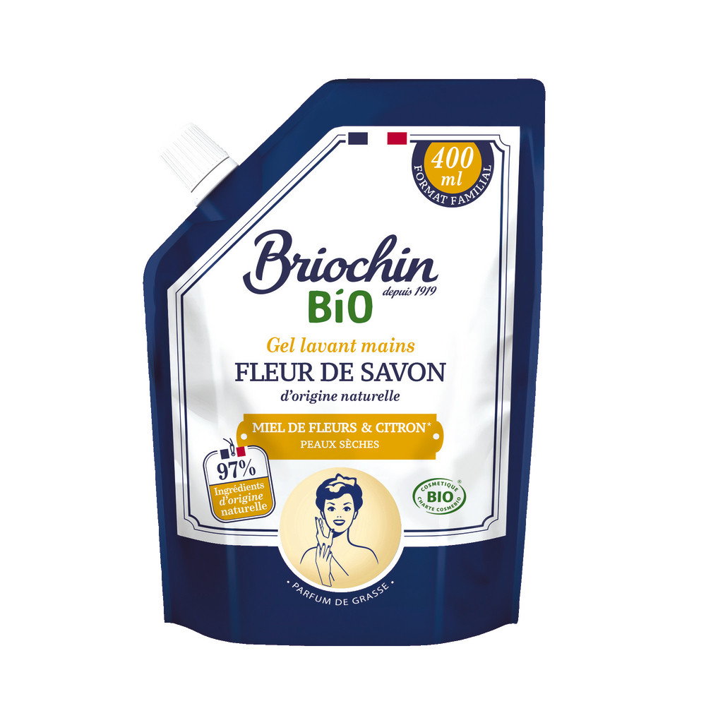 Recharge de savon mains Briochin bio miel de fleurs et citron 400 ml