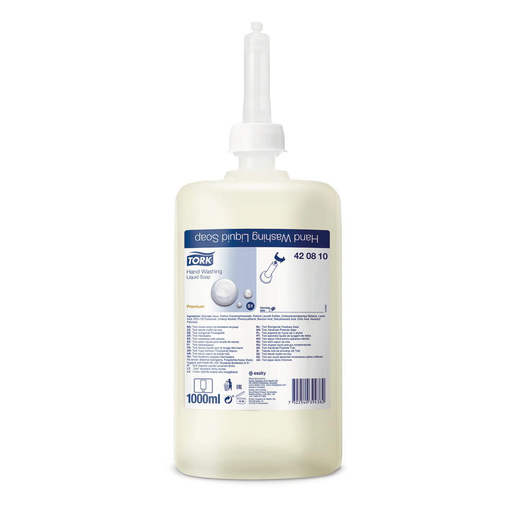 Cartouches de 1 L de savon extra hygiènique Tork, lot de 6 cartouches de 1 L