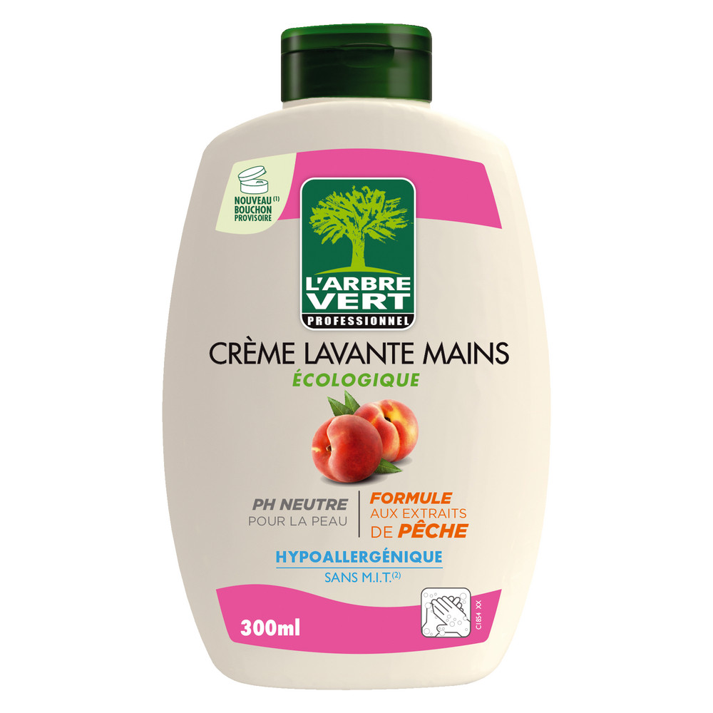 Savons crème mains écologique L'Arbre Vert pêche 300 ml, lot de 6