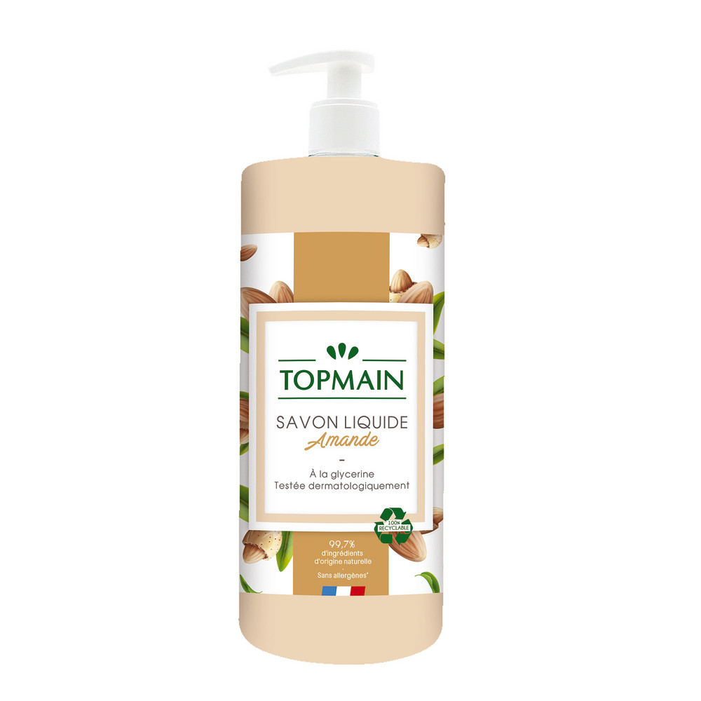 Savons glycérinés Topmain amande 500 ml, lot de 12