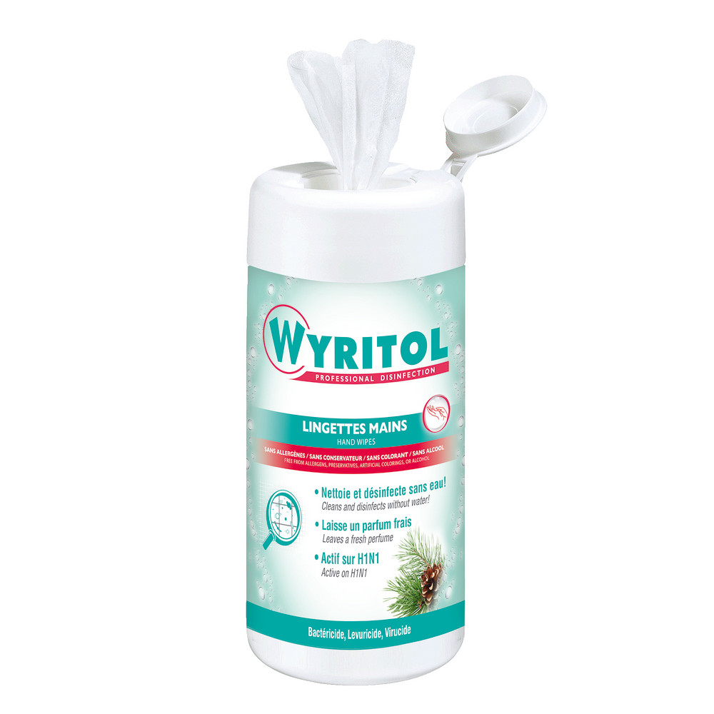 Lingettes désinfectantes mains Wyritol, boîte de 100