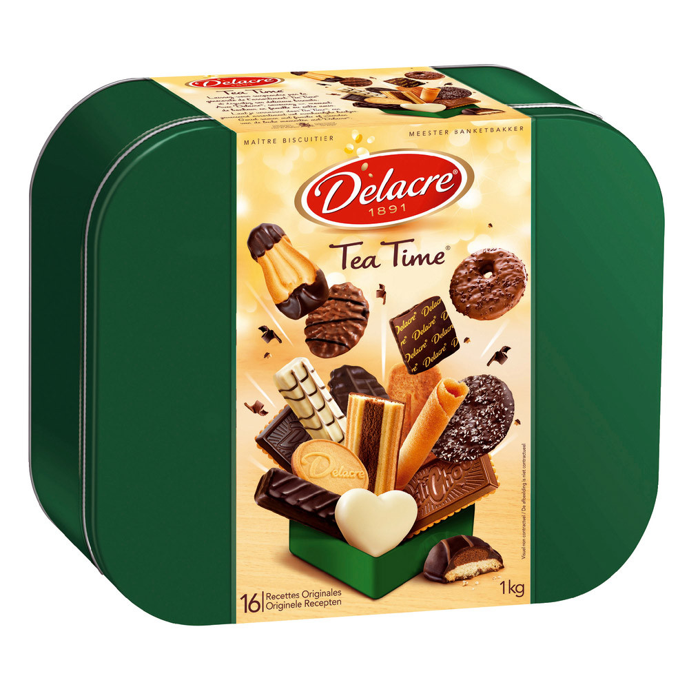 Biscuits Delacre Tea Time, assortiment, boîte métal de 1 kg