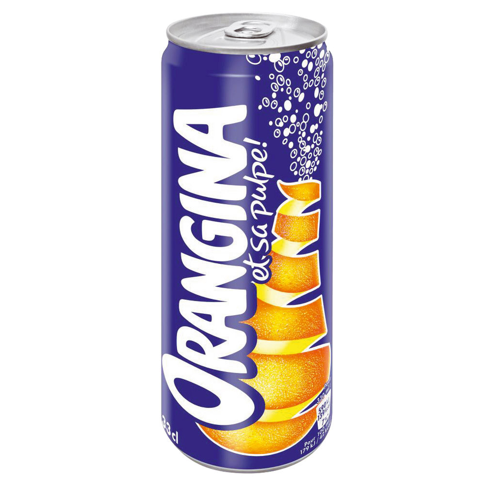 Soda Orangina, en canette, lot de 24 x 33 cl