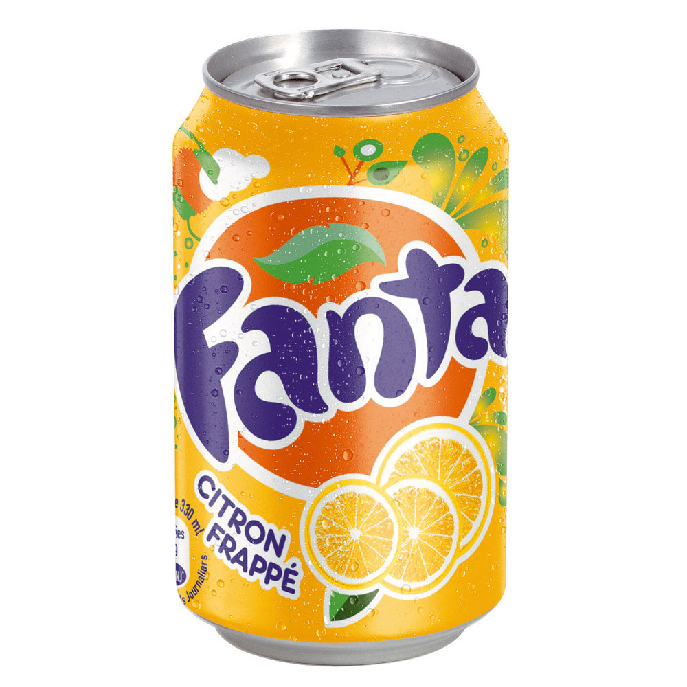 Soda Fanta Citron Frappé, en canette, lot de 24 x 33 cl