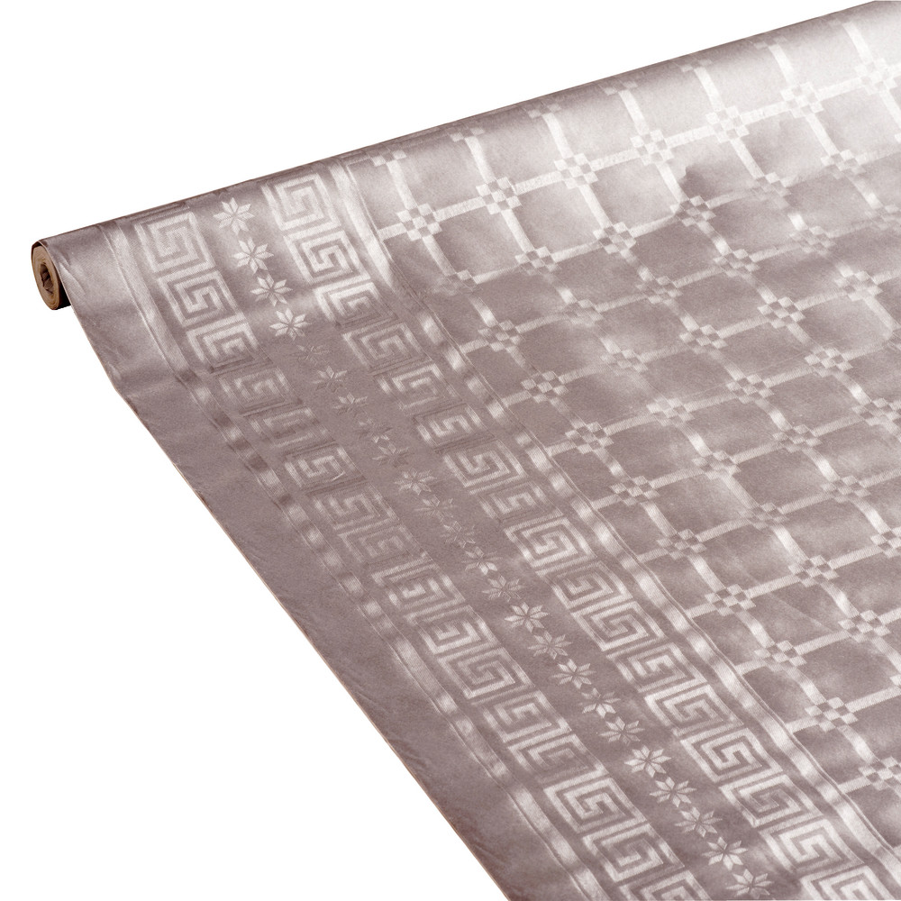 Nappe en papier damassé en rouleau de 1,18 x 25 m, coloris argent métallisé