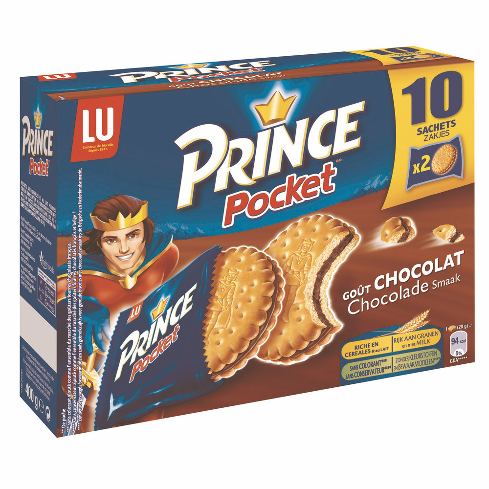 Biscuits Prince Pocket LU au chocolat, boîte de 10 sachets
