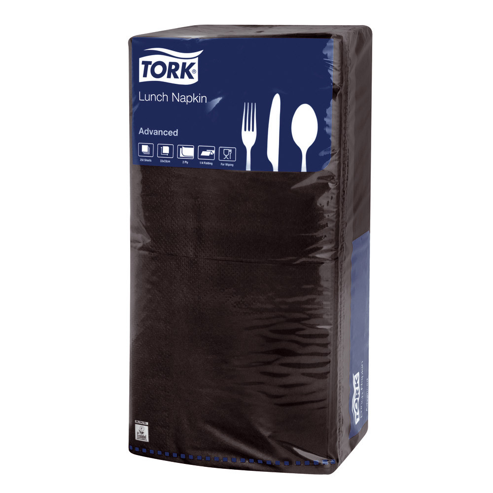 Serviettes de table en papier Lunch Tork, coloris noir, le colis de 200