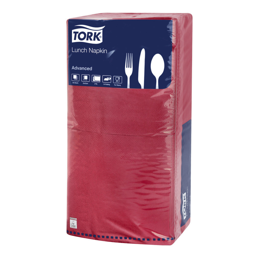 Serviettes de table en papier Lunch Tork, coloris bordeaux, le colis de 200