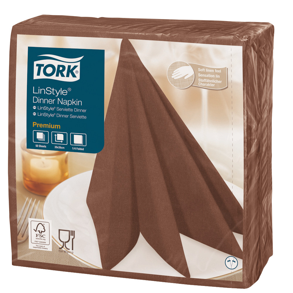 Serviettes de table non tissé Dinner Linstyle® Tork, coloris cacao, le colis de 50