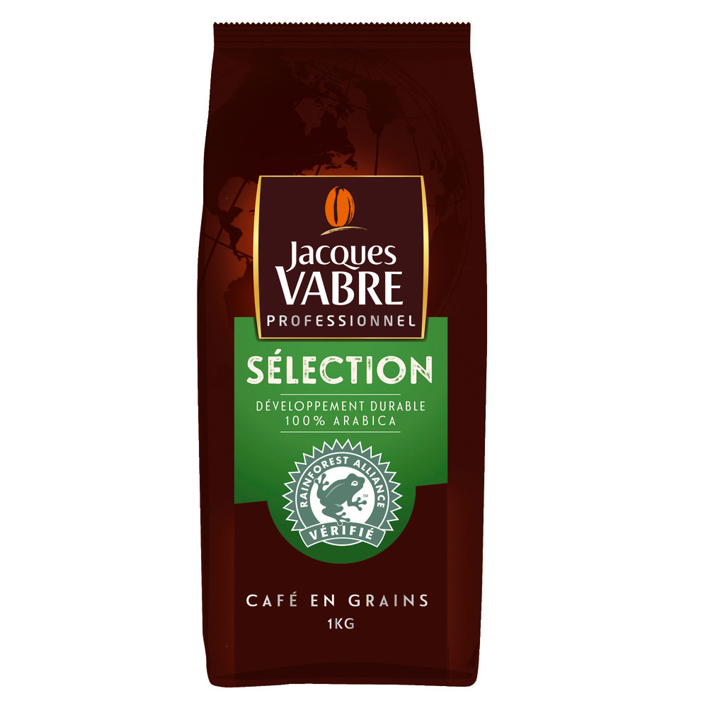 Café en grains Jacques Vabre Professionnel Sélection, 100% arabica, paquet de 1 kg