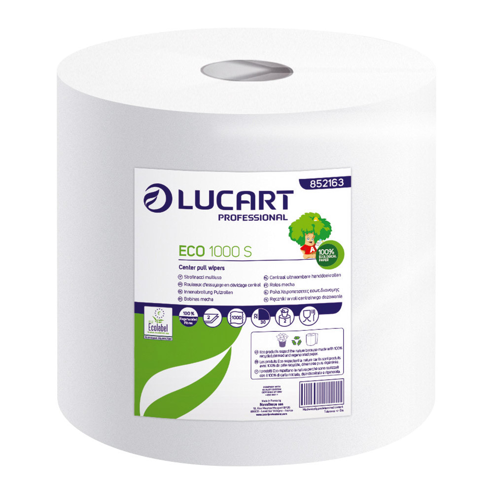 2 bobines d'essuyage blanches Eco Lucart, 1000 formats
