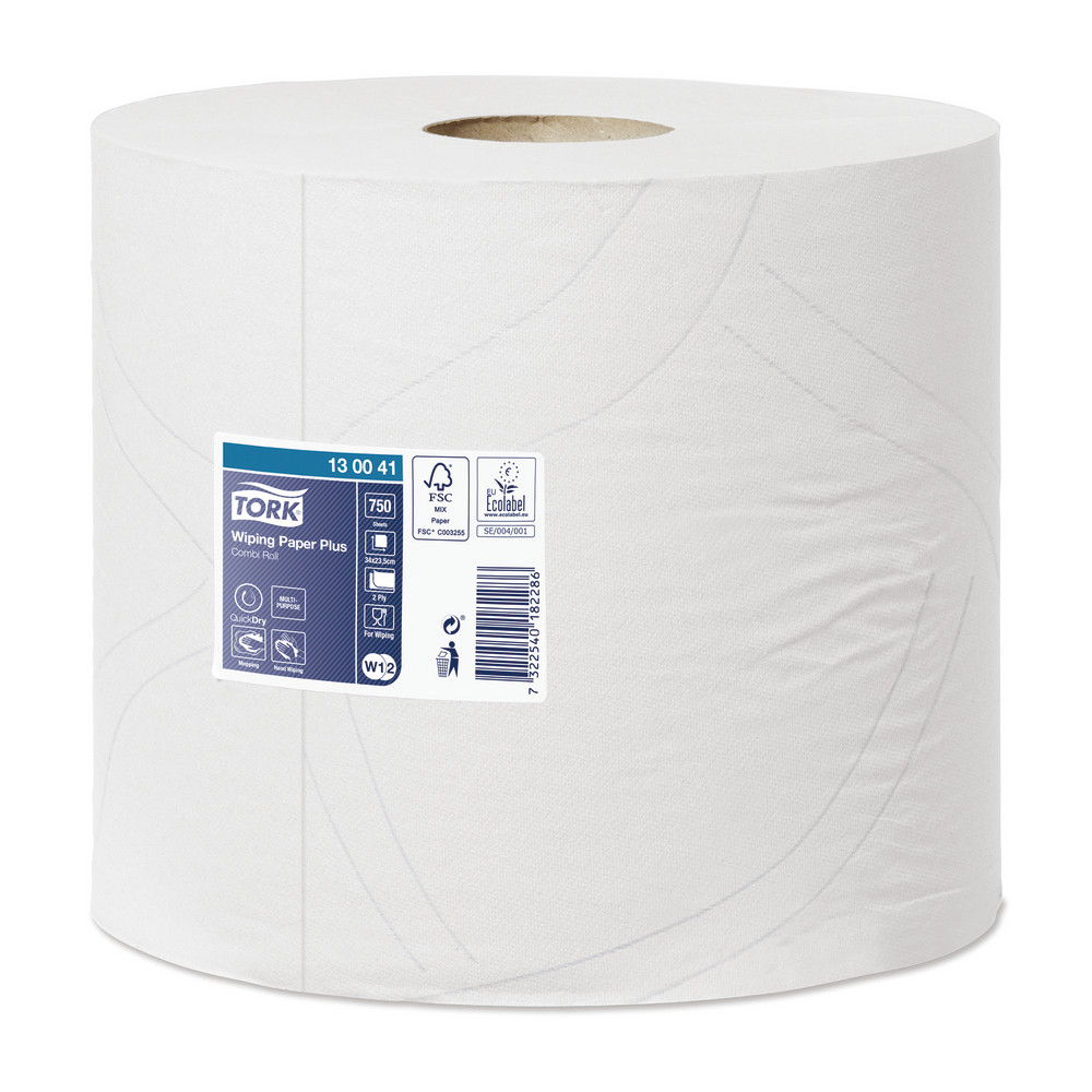 2 bobines d'essuyage Tork Papier d'essuyage Plus, 750 formats