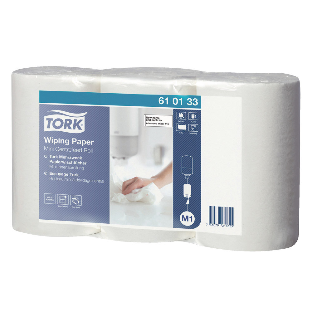 Bobines d'essuyage à dévidage central Tork 1 épaisseur 120 m, lot de 3