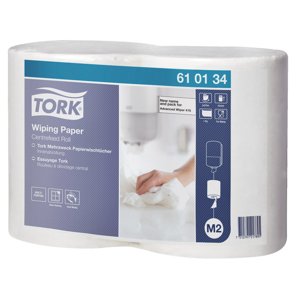 Bobines d'essuyage à dévidage central Tork 1 épaisseur 275 m, lot de 2