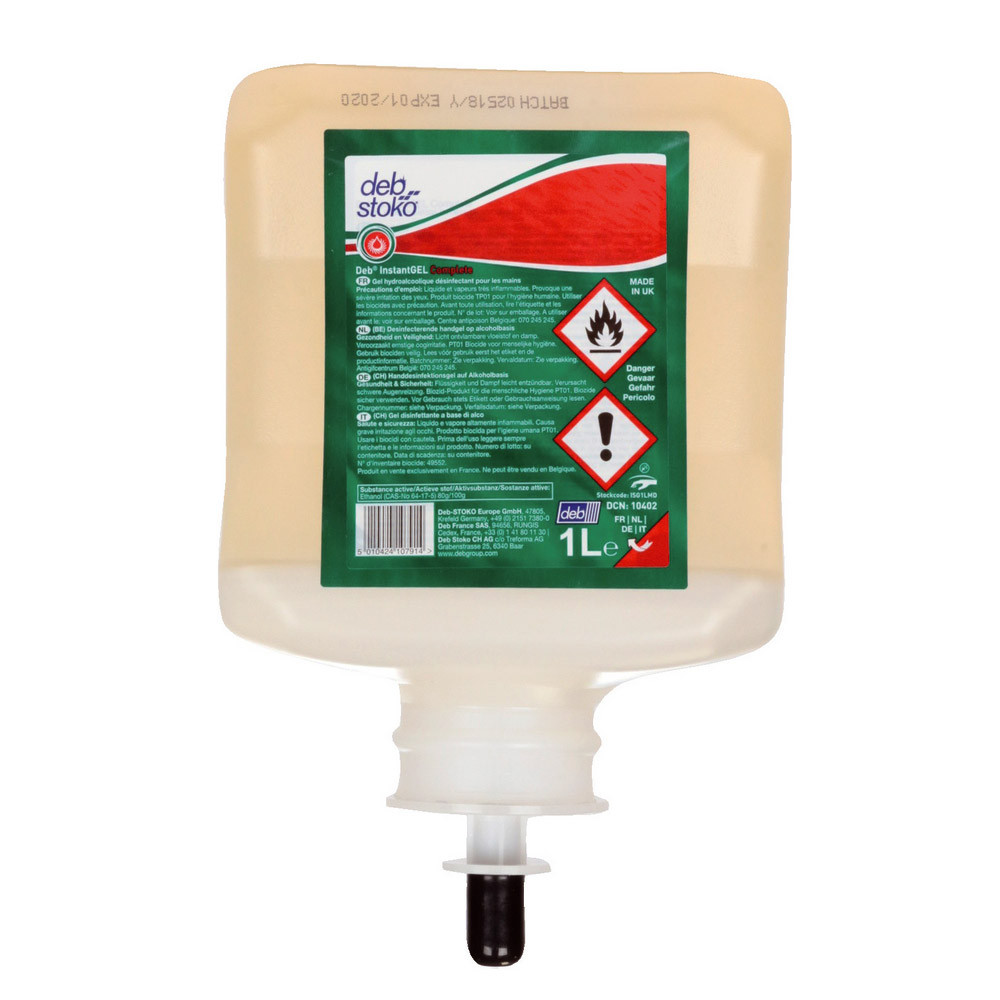 Gel hydroalcoolique Deb InstantGel Complete, 6 cartouches de 1 L