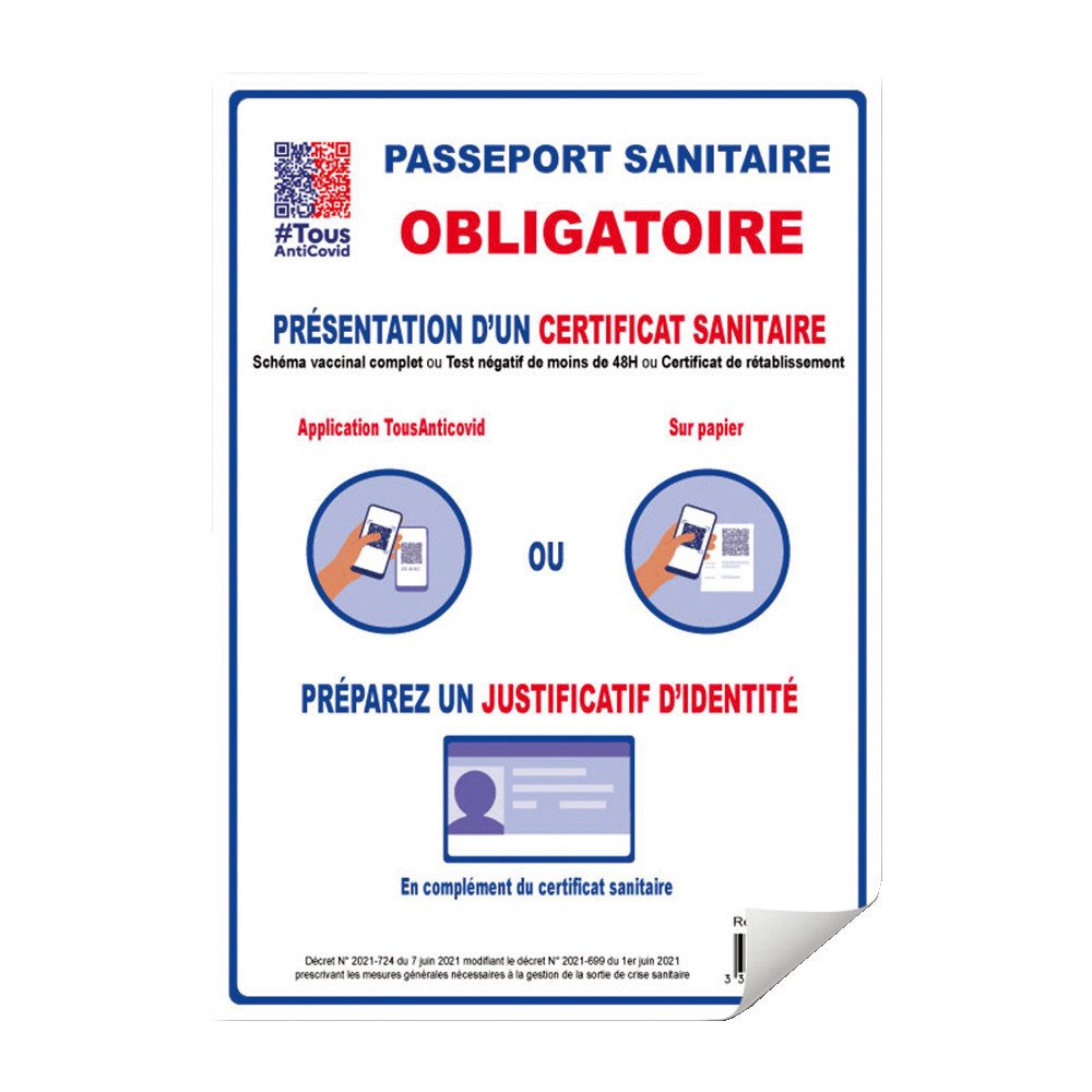 Sticker adhésif « Pass sanitaire obligatoire », format A4