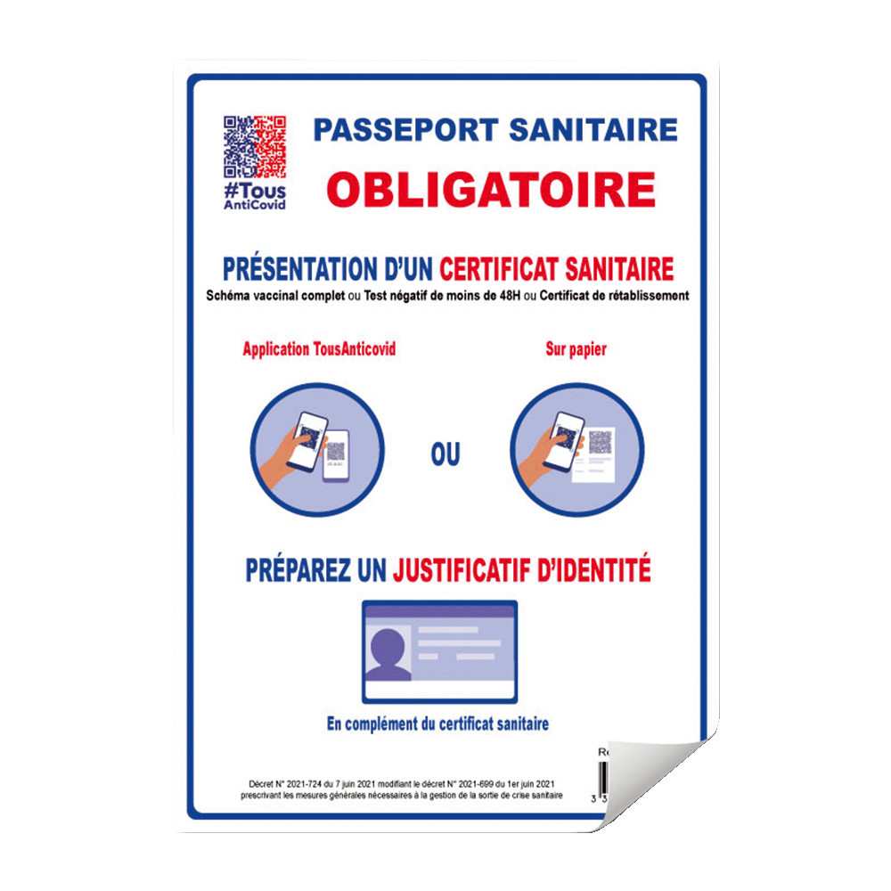 Sticker adhésif « Pass sanitaire obligatoire », format A4