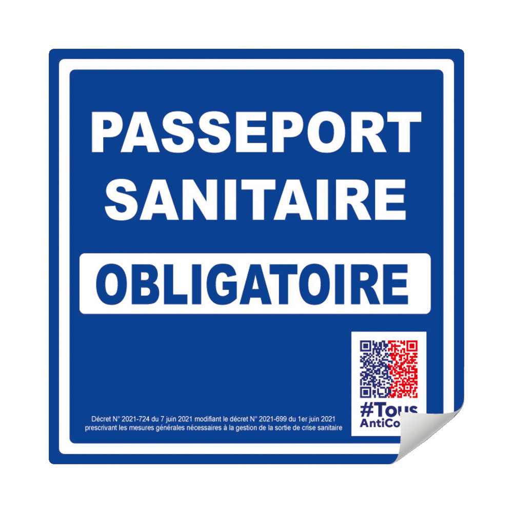 Sticker adhésif « Pass sanitaire obligatoire », 200 x 200 mm