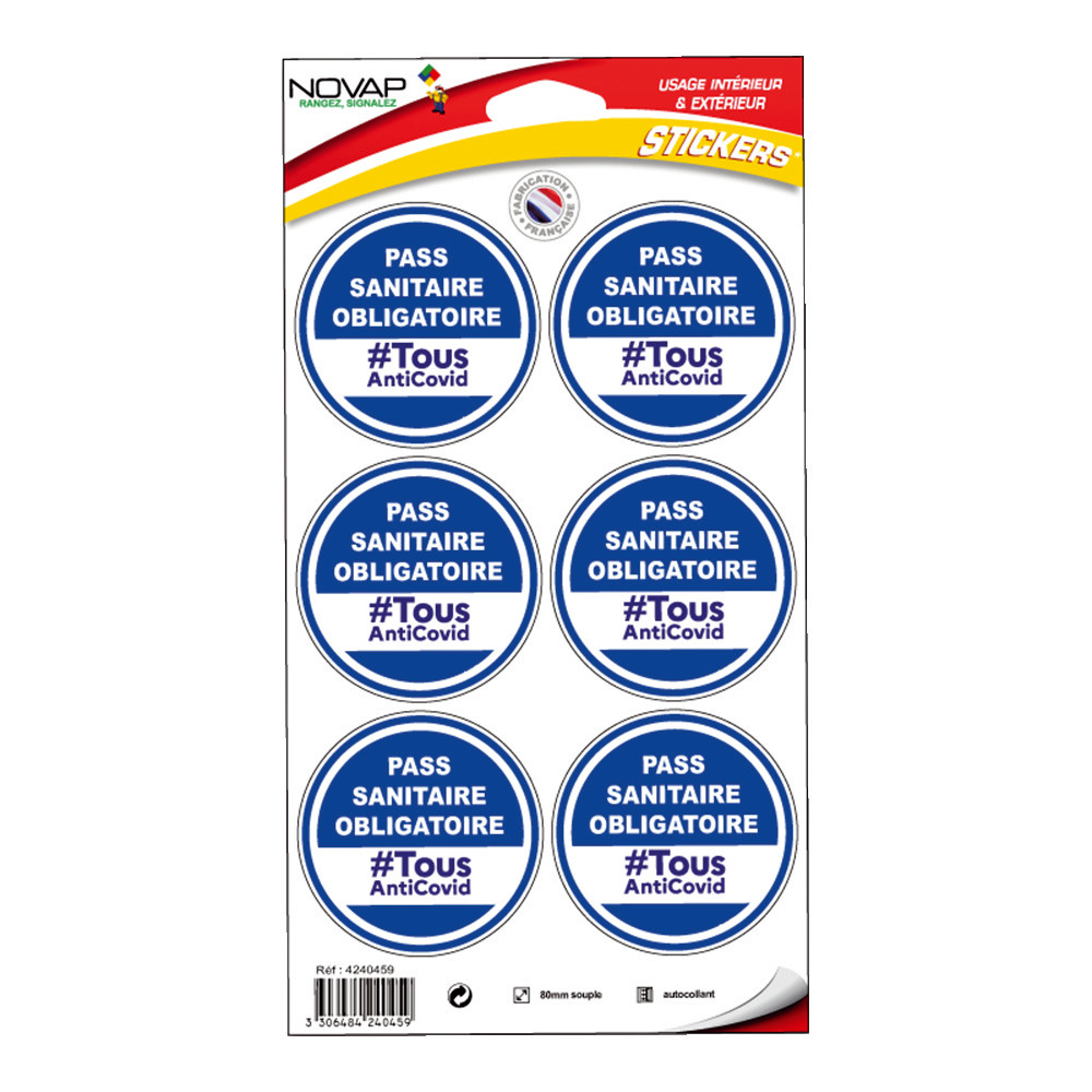 Sticker adhésif « Pass sanitaire obligatoire », planche de 6