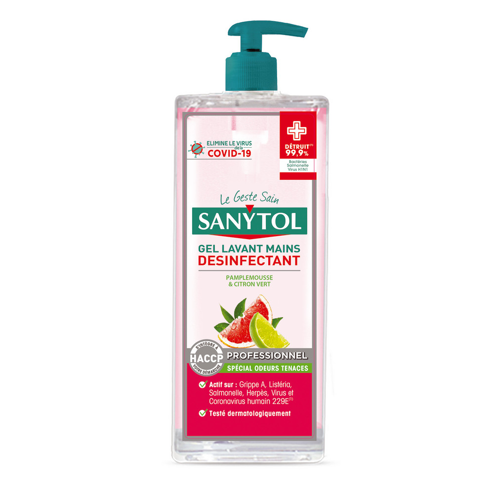 Savon désinfectant mains Sanytol cuisine pamplemousse citron vert 1 L