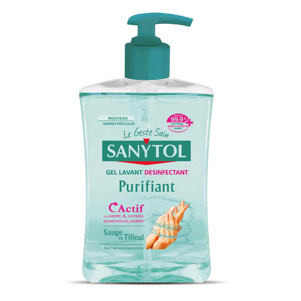 Gel lavant mains désinfectant purifiant Sanytol sauge tilleul 500 ml