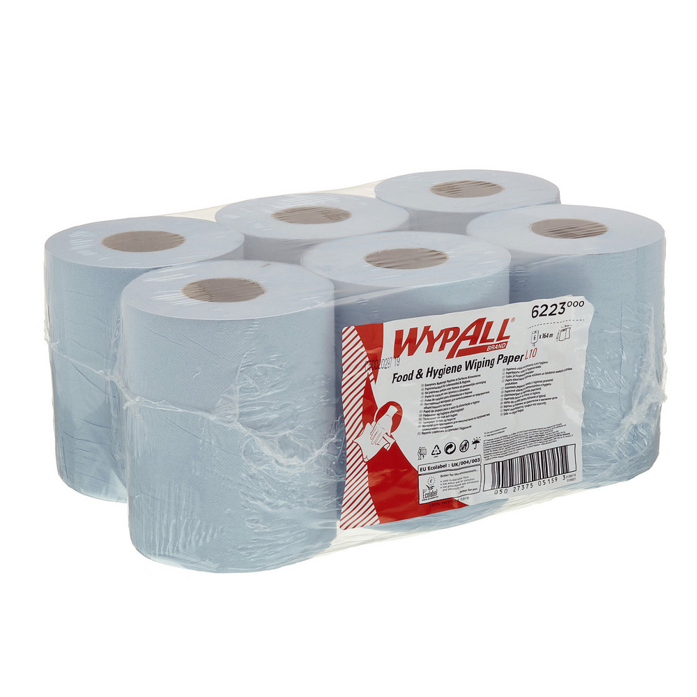 6 bobines d'essuyage bleues à dévidage central Wypall Reach, 430 formats
