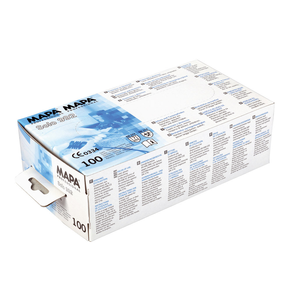 100 gants à usage court Latex poudrés Solo 992 Mapa, taille 8