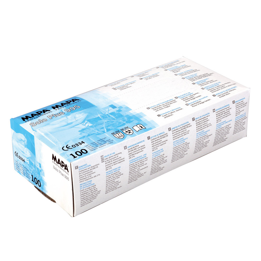 100 gants à usage court en latex, non poudrés, Solo Mapa 995, taille 6