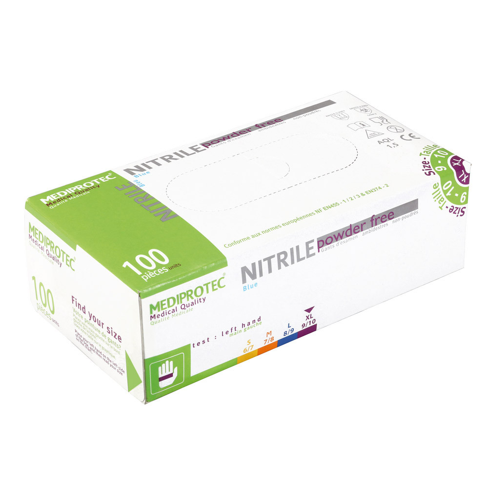 100 gants à usage court nitrile bleus non poudrés, 1er prix, taille 9