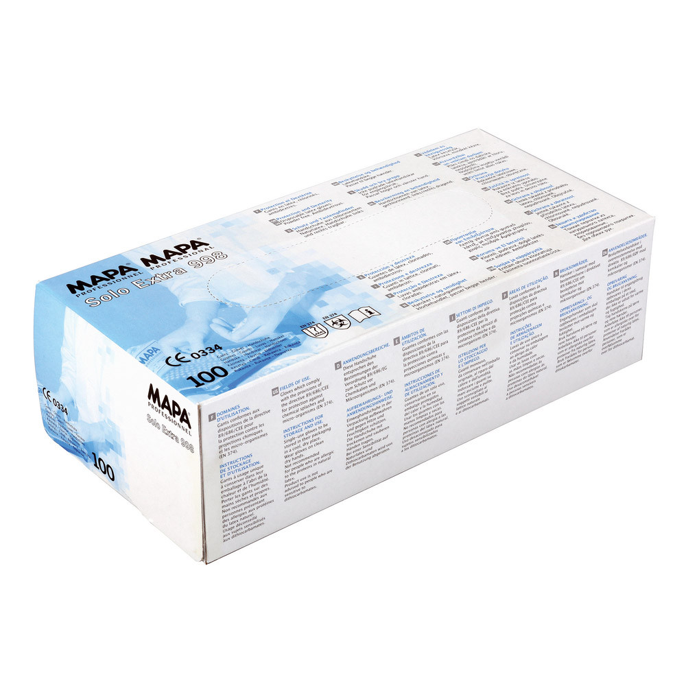 100 gants usage court latex avec manchettes Solo 998 Mapa, taille 7