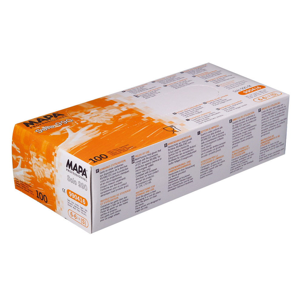 100 gants à usage court Vinyle Solo 990 Mapa taille 8