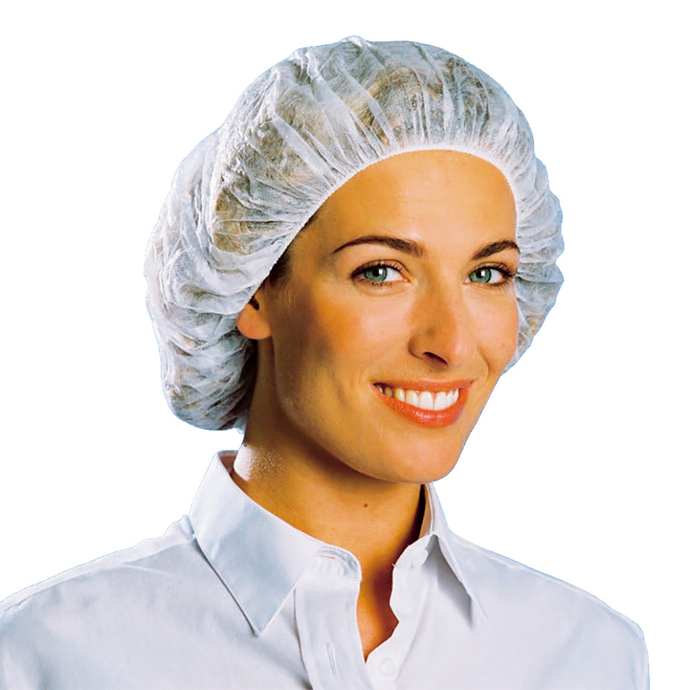 100 charlottes rondes jetables en polypropylène non tissé, blanches, contact alimentaire, taille uni