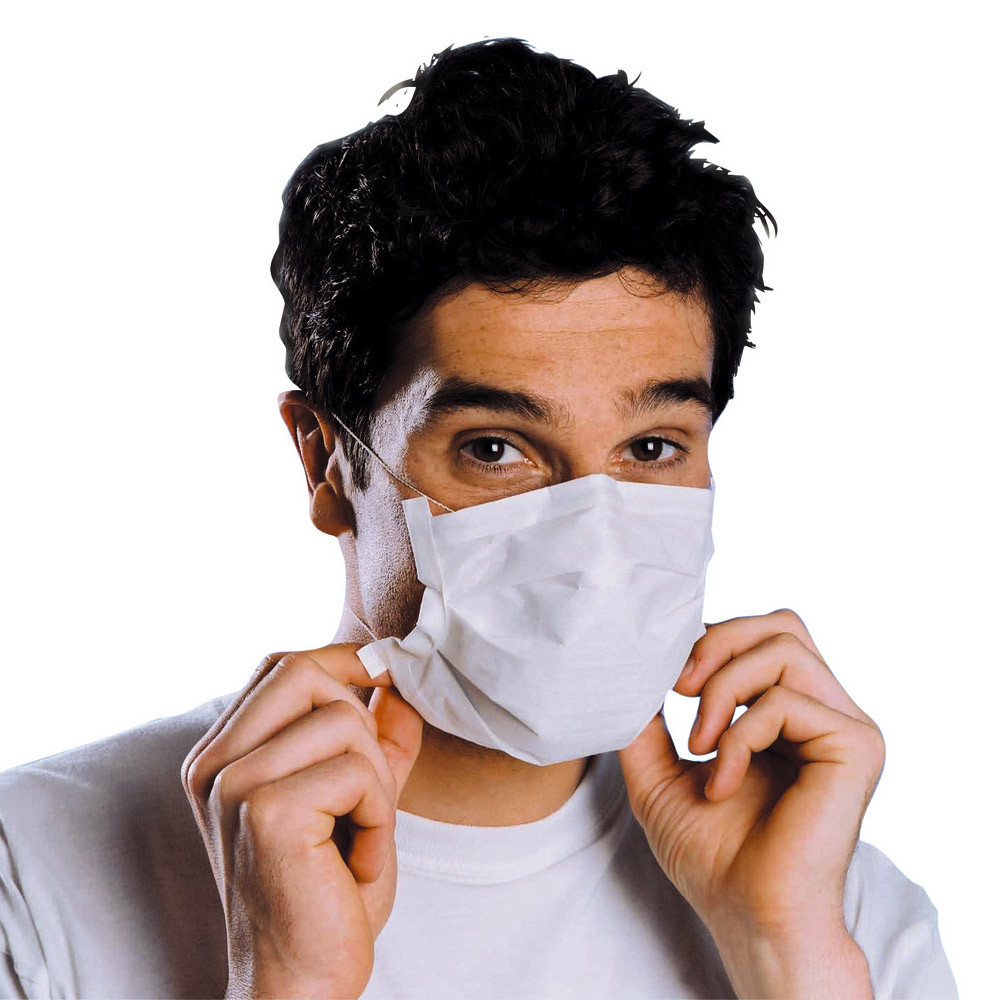 Masques d'hygiène blancs 2 plis agréés contact alimentaire, lot de 50