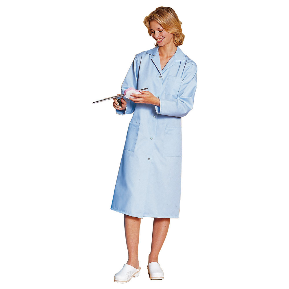 Blouse professionnelle bleu ciel 100% coton manches longues, taille 52/54