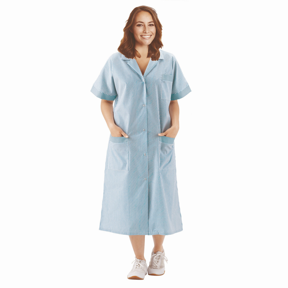 Blouse professionnelle femme vert et blanc en polycoton, manches courtes, taille 36/38