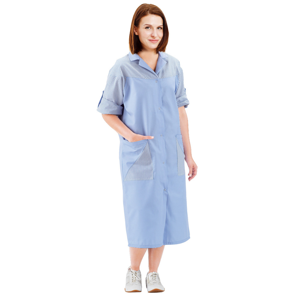 Blouse professionnelle femme bleu ciel, manches réglables, taille 36/38