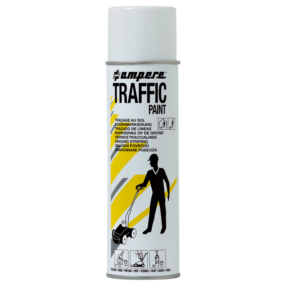Peinture aérosol Traffic Ampere 500 ml pour traçage, lot de 12 blancs + 12 noirs
