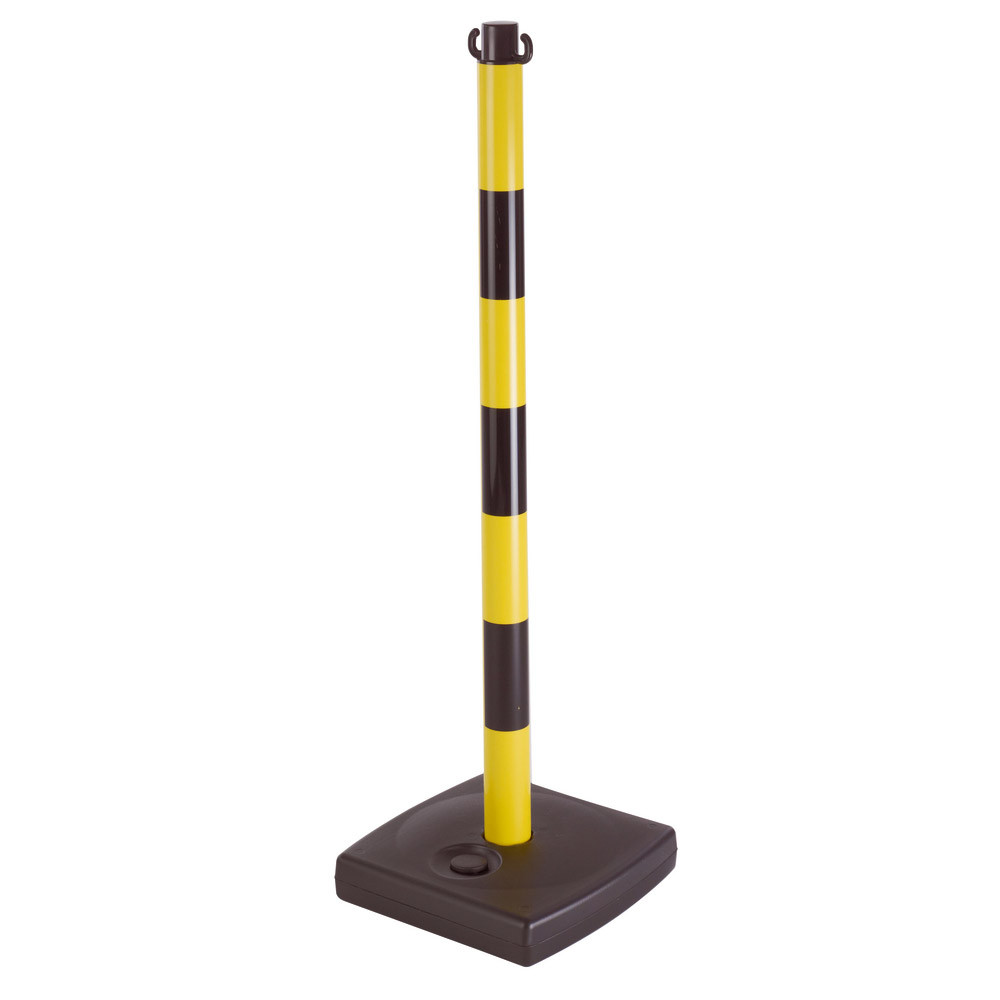Poteau de signalisation PVC jaune et noir sur socle à lester
