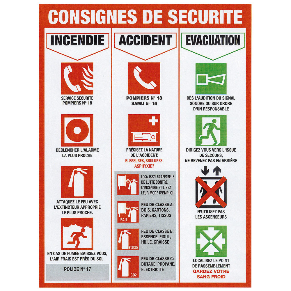Panneau consignes de sécurité 46 x 32 cm polystyrène choc
