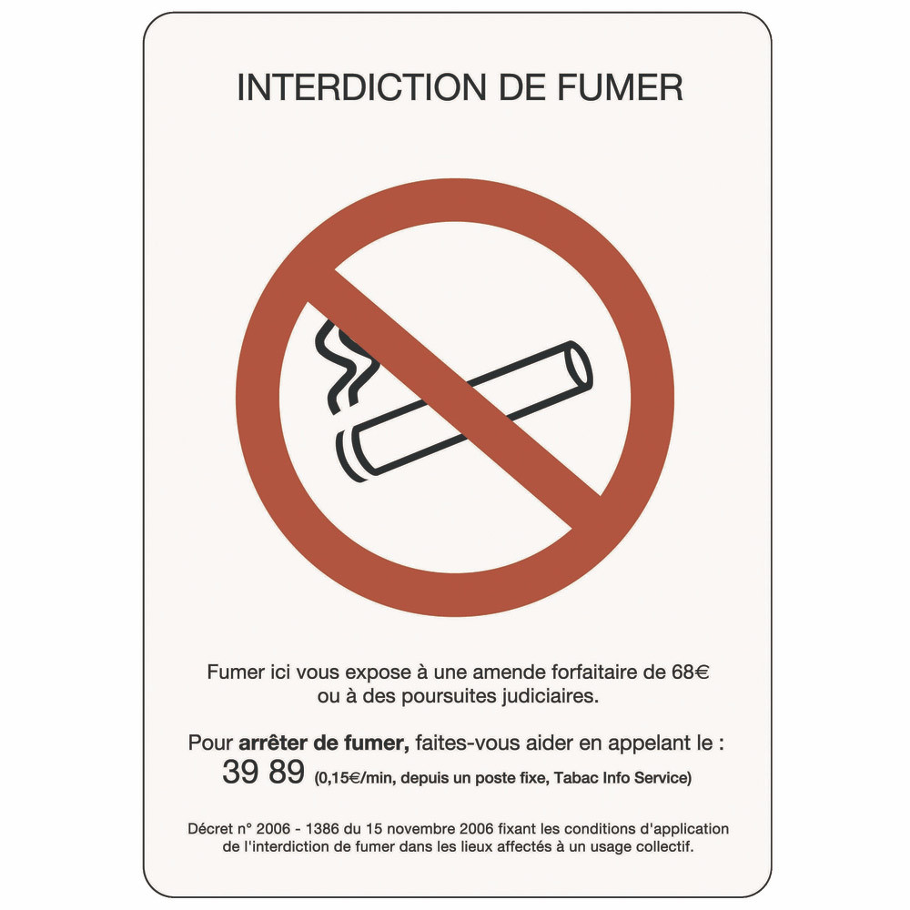 Panneau interdiction de fumer 21 x 29,7 cm PVC