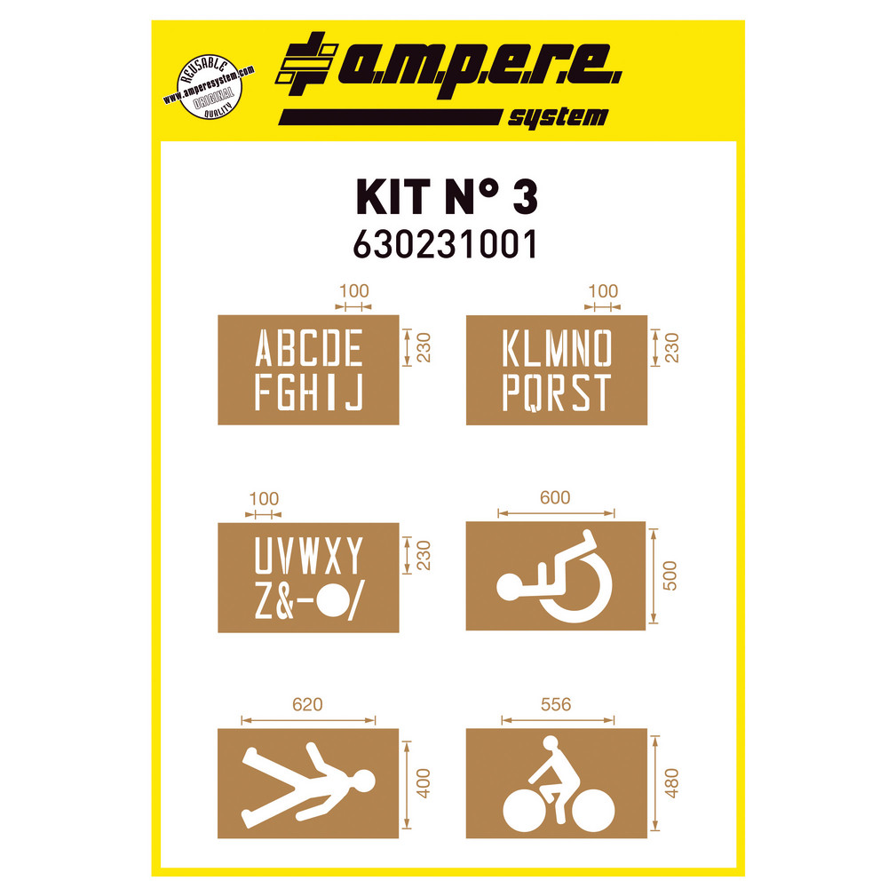 Pochoirs lettres et figurines Ampere, lot de 6