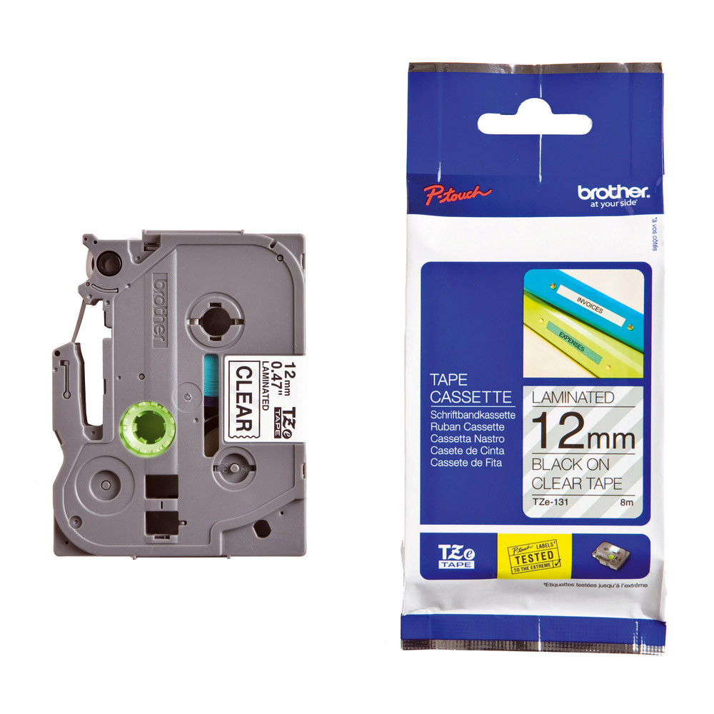 Ruban Brother TZe-131 largeur 12 mm écriture noir / fond transparent