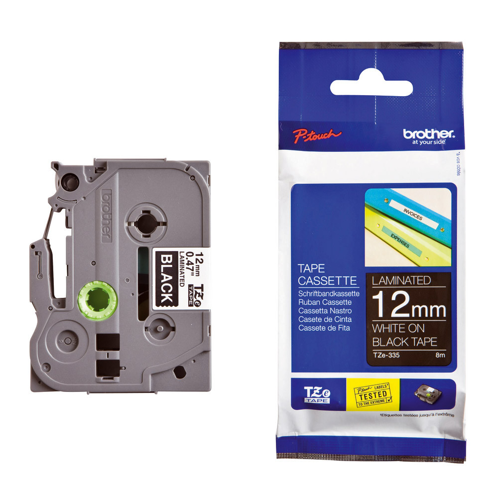 Ruban Brother TZe-335 largeur 12 mm écriture blanc / fond noir