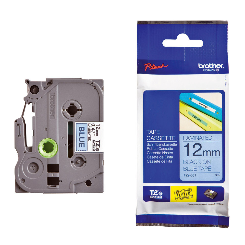 Ruban Brother TZe-531 largeur 12 mm écriture noir / fond bleu