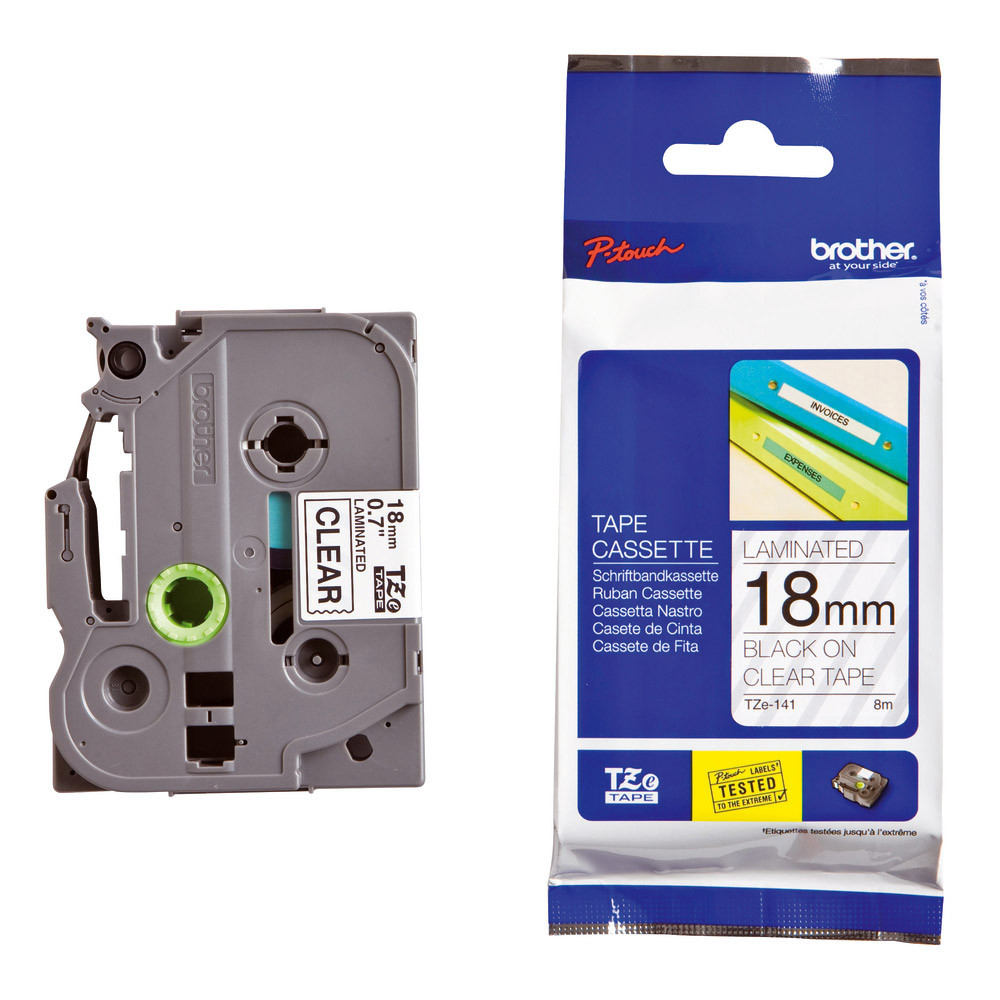 Ruban Brother TZe-141 largeur 18 mm écriture noir / fond transparent