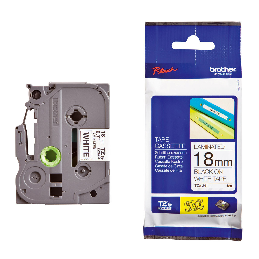 Ruban Brother TZe-241 largeur 18 mm écriture noir / fond blanc
