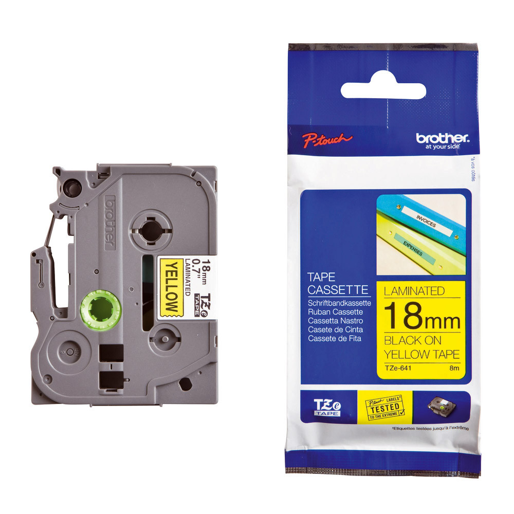 Ruban Brother TZe-641 largeur 18 mm écriture noir / fond jaune