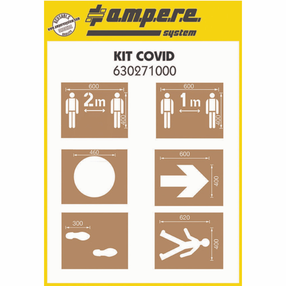 Pochoirs marquage au sol Ampere spécial distanciation sociale, kit de 6