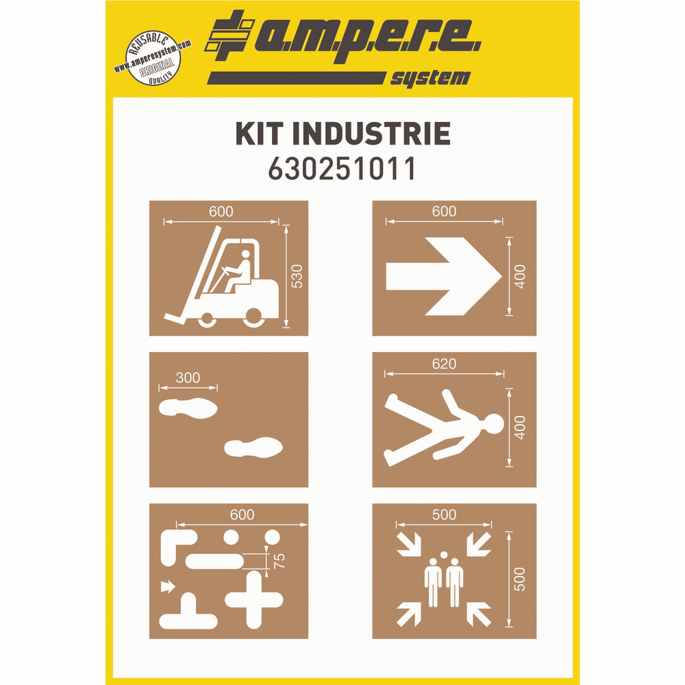 Pochoirs marquage au sol Ampere pour industries, kit de 6